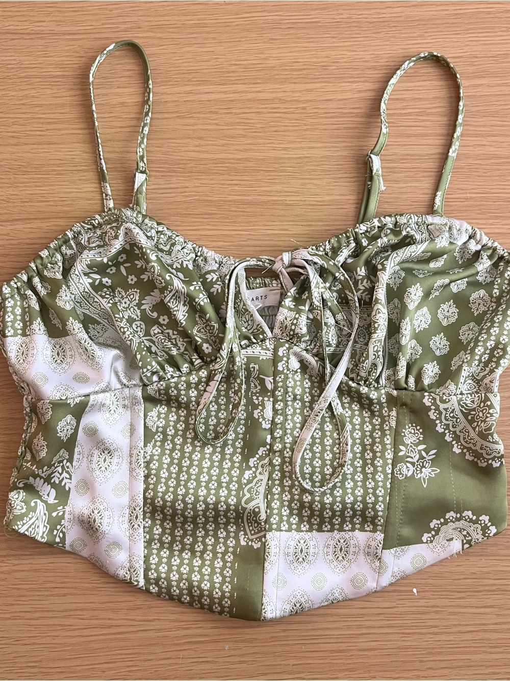 La Hearts Olive Green and White Paisley Lace-Up Cami